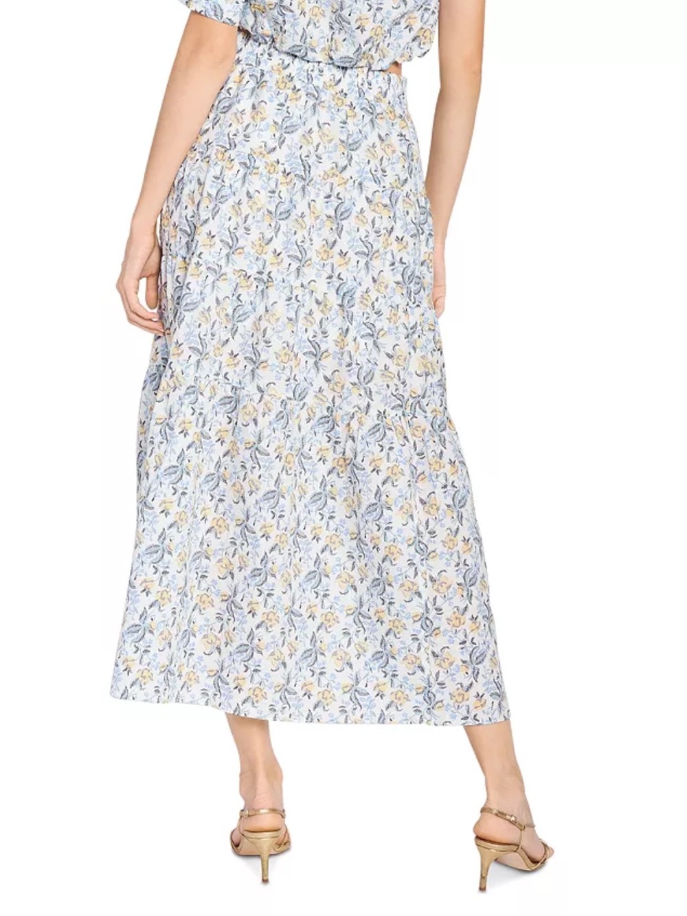 En Saison Blue and Yellow Floral Midi Skirt